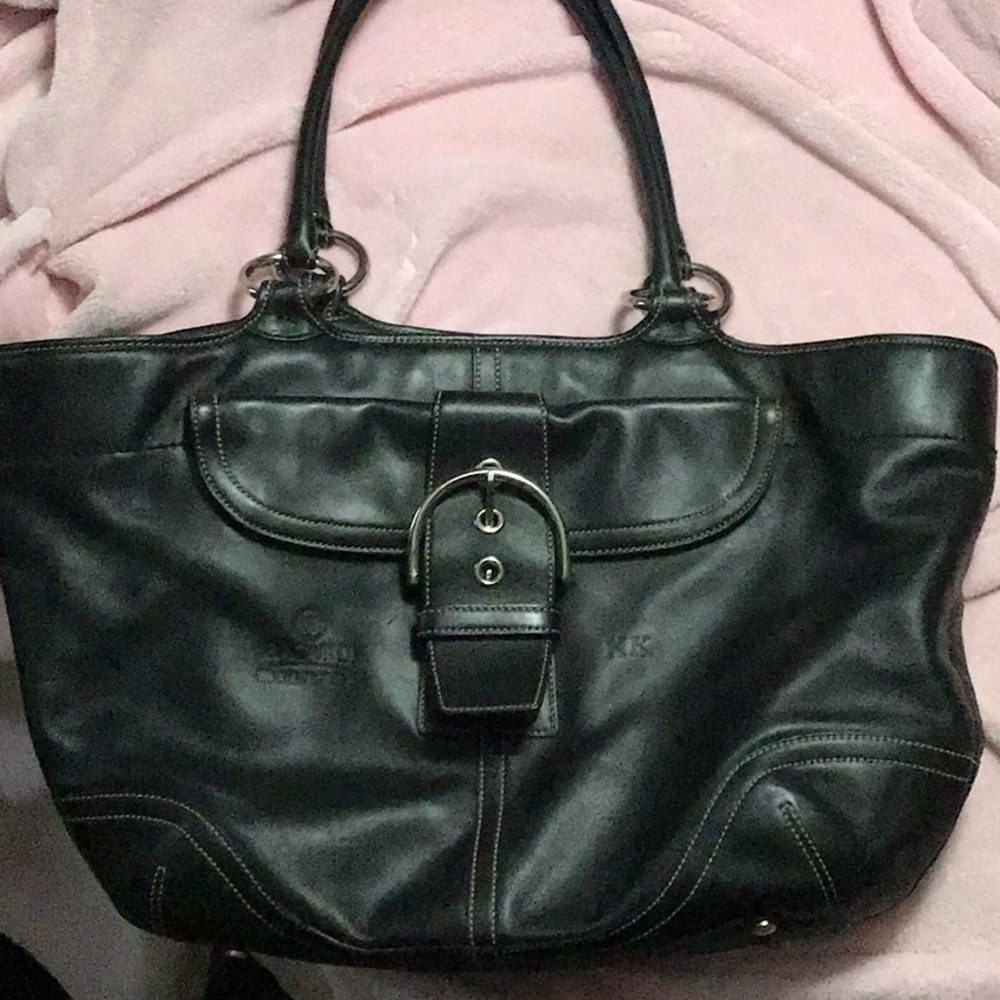Coach Black Tote Bag Leather and Large Buckle Closure